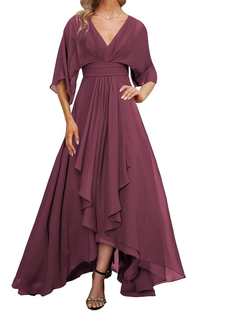 Mother of The Bride Dresses Long Wedding Guest Dresses for Women V-Neck Evening Formal Dresses Chiffon Mulberry $35.48 Dresses