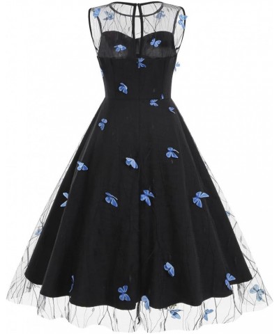 Valentine's Dress for Women Short Sleeve/Sleeveless Heart Embroidery Mesh A-line Swing Party Dress Black-blue Butterfly B $10...