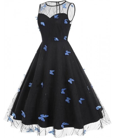 Valentine's Dress for Women Short Sleeve/Sleeveless Heart Embroidery Mesh A-line Swing Party Dress Black-blue Butterfly B $10...