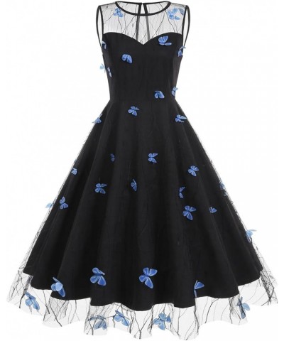 Valentine's Dress for Women Short Sleeve/Sleeveless Heart Embroidery Mesh A-line Swing Party Dress Black-blue Butterfly B $10...