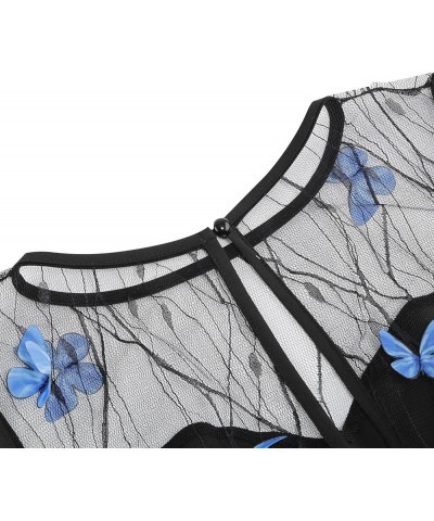 Valentine's Dress for Women Short Sleeve/Sleeveless Heart Embroidery Mesh A-line Swing Party Dress Black-blue Butterfly B $10...