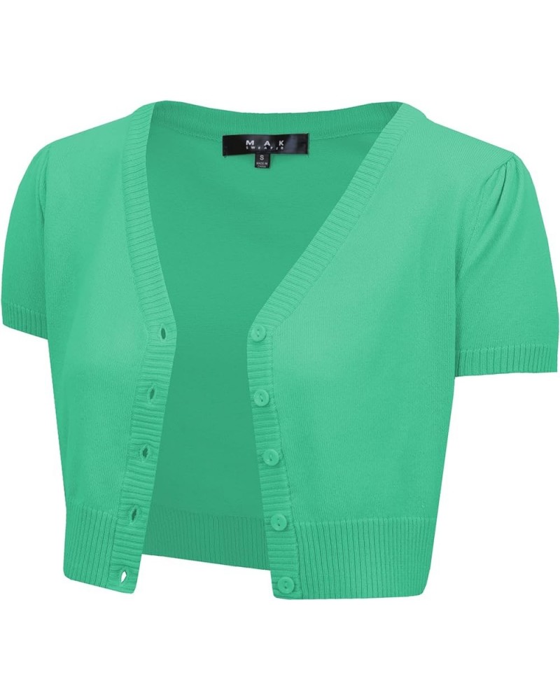 Women's Cropped Bolero Cardigan – Short Sleeve V-Neck Basic Classic Casual Button Down Knit Soft Sweater Top (S-4XL) Opal $10...