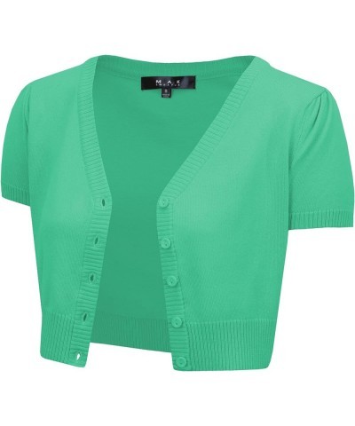 Women's Cropped Bolero Cardigan – Short Sleeve V-Neck Basic Classic Casual Button Down Knit Soft Sweater Top (S-4XL) Opal $10...