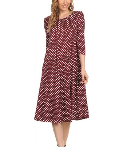 Women's Loose Fit 3/4 Sleeve Round Neck Jersey Knit A-Line Solid Midi Dress Hdr00682 Small Polka Burgundy $16.17 Dresses