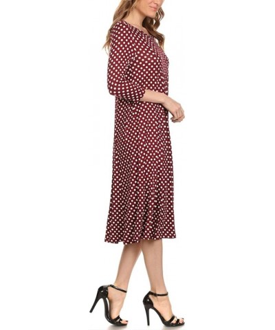 Women's Loose Fit 3/4 Sleeve Round Neck Jersey Knit A-Line Solid Midi Dress Hdr00682 Small Polka Burgundy $16.17 Dresses