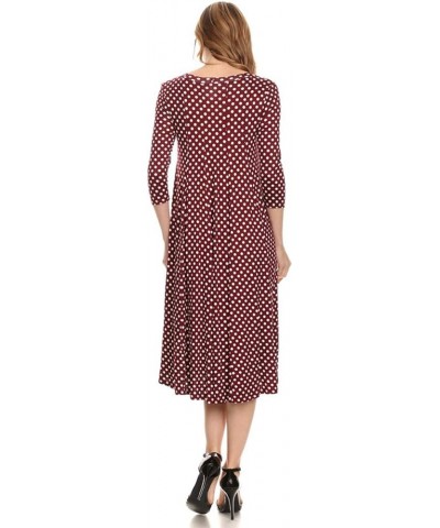 Women's Loose Fit 3/4 Sleeve Round Neck Jersey Knit A-Line Solid Midi Dress Hdr00682 Small Polka Burgundy $16.17 Dresses