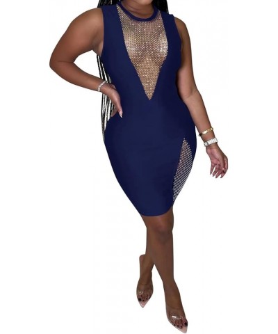 Women's Sexy Studded Hollow Out High Neck Bodycon Mini Club Dress 22-royal Blue $25.25 Dresses