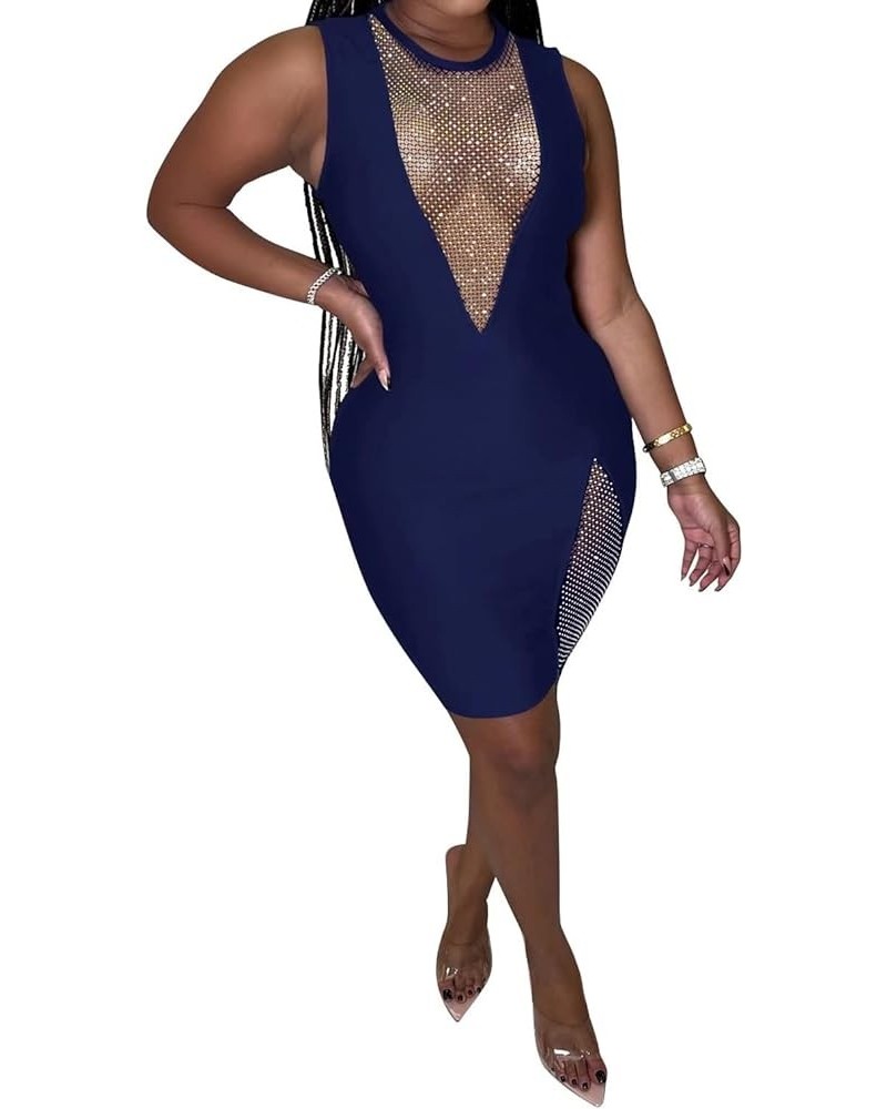 Women's Sexy Studded Hollow Out High Neck Bodycon Mini Club Dress 22-royal Blue $25.25 Dresses