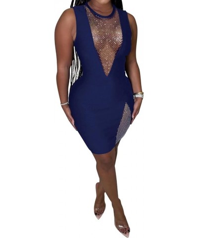 Women's Sexy Studded Hollow Out High Neck Bodycon Mini Club Dress 22-royal Blue $25.25 Dresses