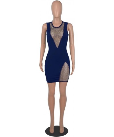 Women's Sexy Studded Hollow Out High Neck Bodycon Mini Club Dress 22-royal Blue $25.25 Dresses