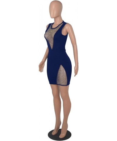 Women's Sexy Studded Hollow Out High Neck Bodycon Mini Club Dress 22-royal Blue $25.25 Dresses