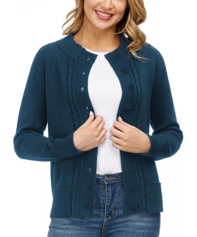 Women Cable Knit Sweater Coat Long Sleeve Button Down Cardigan Outwear with Pockets S-XXL Lake Blue $25.96 Sweaters