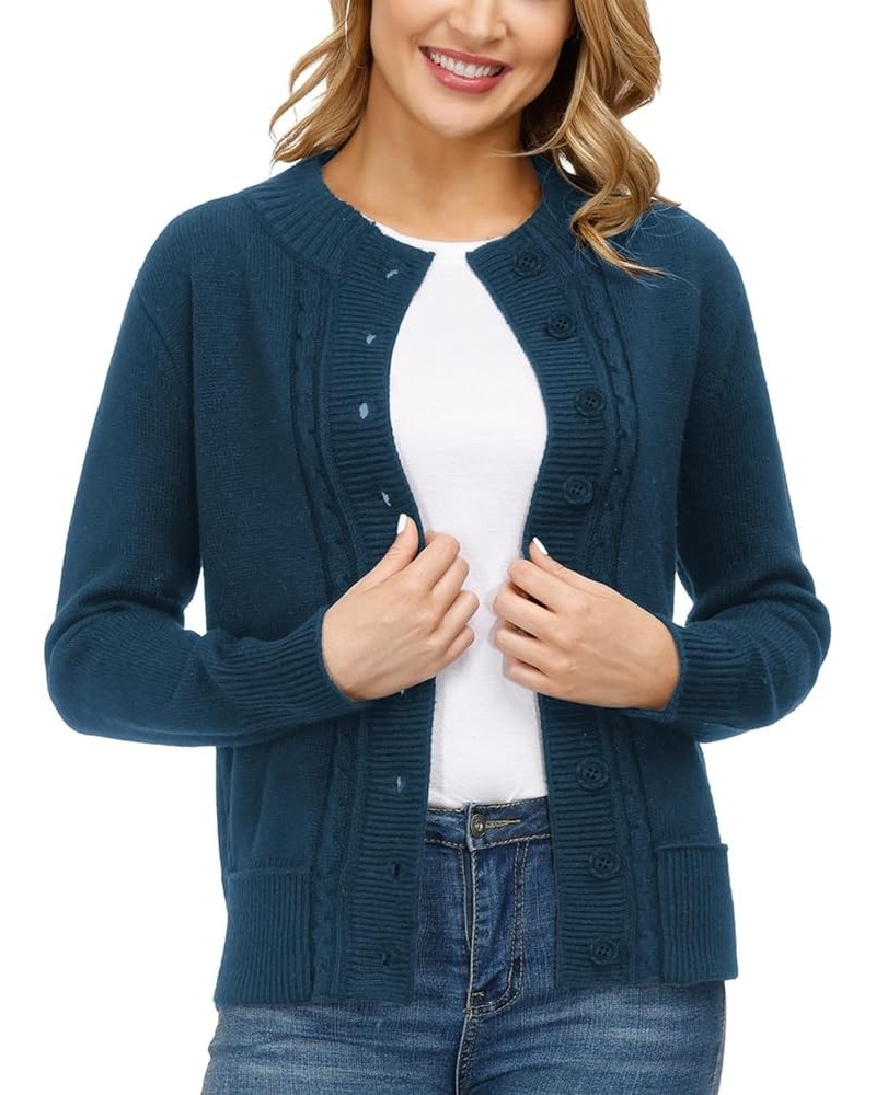 Women Cable Knit Sweater Coat Long Sleeve Button Down Cardigan Outwear with Pockets S-XXL Lake Blue $25.96 Sweaters