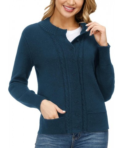 Women Cable Knit Sweater Coat Long Sleeve Button Down Cardigan Outwear with Pockets S-XXL Lake Blue $25.96 Sweaters