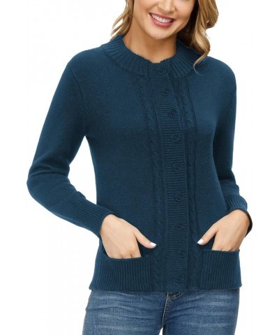 Women Cable Knit Sweater Coat Long Sleeve Button Down Cardigan Outwear with Pockets S-XXL Lake Blue $25.96 Sweaters