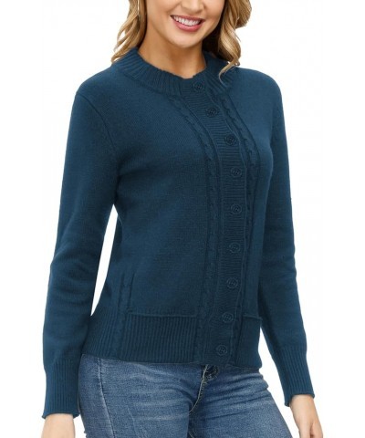 Women Cable Knit Sweater Coat Long Sleeve Button Down Cardigan Outwear with Pockets S-XXL Lake Blue $25.96 Sweaters