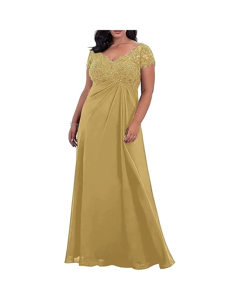 Mother of The Bride Dresses Lace Appliques Chiffon Wedding Guest Dresses for Women Plus Size Long Formal Gowns Gold $48.50 Dr...