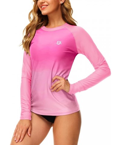 Womens Gradient Rash Guard UPF 50+ Swim Shirts Surfing Top with Thumb Hole No Thumb Hole | Pink $18.87 Swimsuits