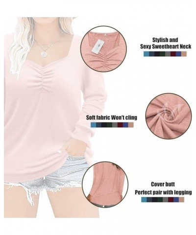 Women Plus-Size Tops Long Sleeve Shirts Sweetheart Neck Casual Tunics 05_pink $9.17 Tops