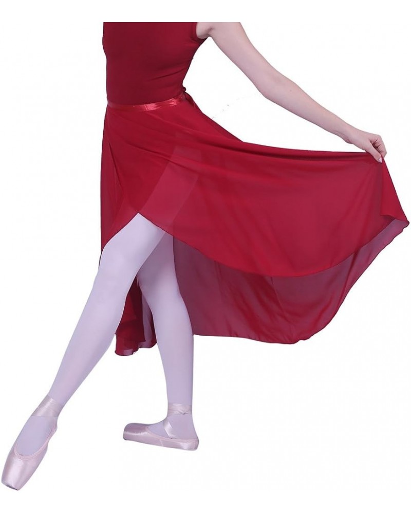 Adult Ladies Sheer Wrap Skirt Ballet Skirt Women Dance Over Scarf Long Skirt 80cm Length Dark Red $15.59 Skirts