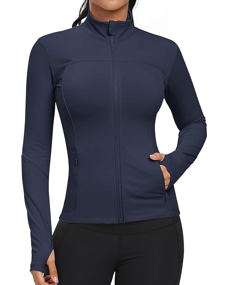 Workout Jackets for Women, Full Zip Slim Fit Lightweight Athletic Running Sports Track Jacket with Pockets 1-navy $21.60 Jackets