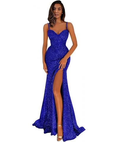 Sparkly Mermaid Prom Dresses Long Ball Gown Spaghetti Straps Sequin Formal Dresses for Women with Slit Mauve $37.40 Dresses