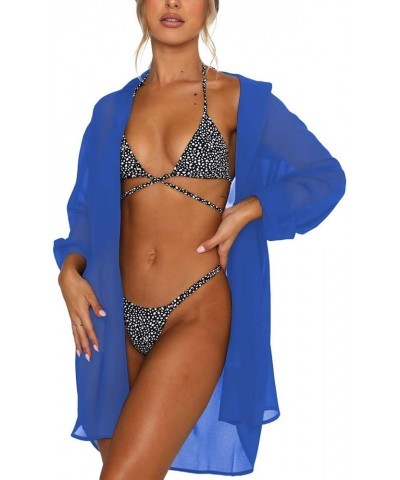 Women's Swimsuit Beach Cover Up Loose V-Neck Button Down Bikini Bathing Suit Blue $20.64 Swimsuits