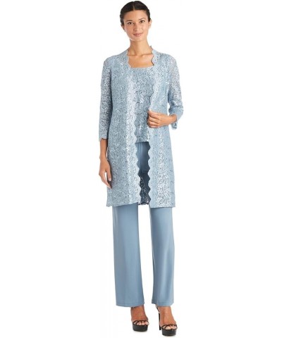 Womens Plus Sequined Lace Pant Suit Slate $43.08 Suits