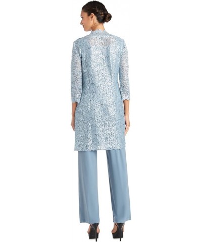 Womens Plus Sequined Lace Pant Suit Slate $43.08 Suits