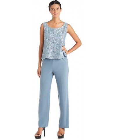 Womens Plus Sequined Lace Pant Suit Slate $43.08 Suits