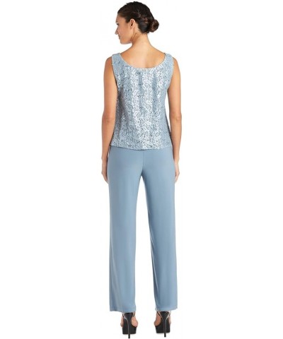 Womens Plus Sequined Lace Pant Suit Slate $43.08 Suits