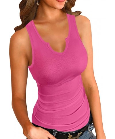 Tank Tops for Women Summer Sleeveless V Neck Fitted Top Slim Ribbed Racerback Basic Cami Shirt Tanks V-hot Pink $8.24 Tanks