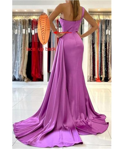 One Shoulder Satin Prom Dresses for Teens 2024 Mermaid Formal Evening Gown with Slit Navy Blue $40.49 Dresses