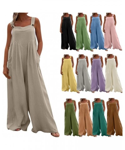 Women Casual Solid Wide Leg Overalls Pocket Romper Long Playsuit Strap Summer Loose Comfy Baggy Button Jumpsuit Camel $9.11 O...