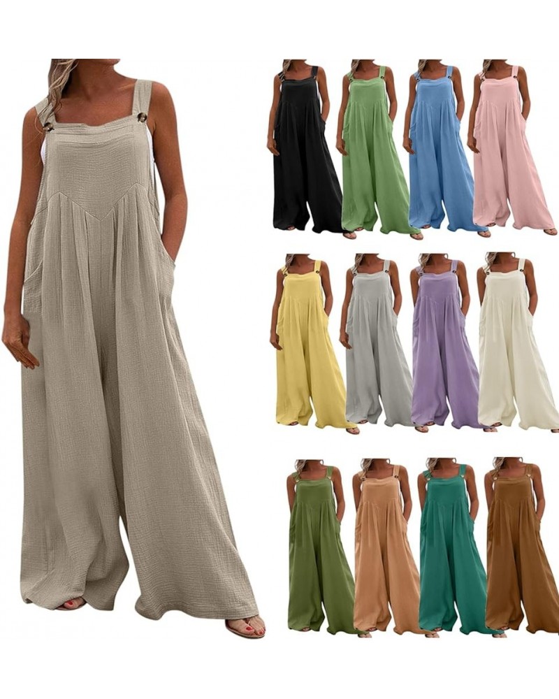 Women Casual Solid Wide Leg Overalls Pocket Romper Long Playsuit Strap Summer Loose Comfy Baggy Button Jumpsuit Camel $9.11 O...