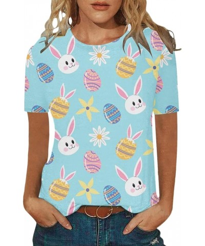 Easter Shirts for Girls Women Fashion Three Quarter Sleeve Tops Casual Printed T Shirt Trendy Sweater for Women G2-light Blue...