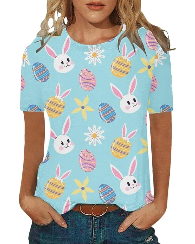 Easter Shirts for Girls Women Fashion Three Quarter Sleeve Tops Casual Printed T Shirt Trendy Sweater for Women G2-light Blue...