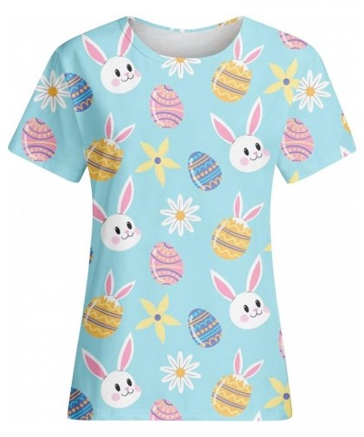 Easter Shirts for Girls Women Fashion Three Quarter Sleeve Tops Casual Printed T Shirt Trendy Sweater for Women G2-light Blue...