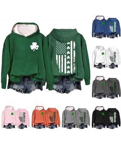 St. Patrick's Day Sweatshirt for Women Long Sleeve American Flag Hoodie Irish Clover Shamrock Shirt Pullover Tops Armygreen 1...