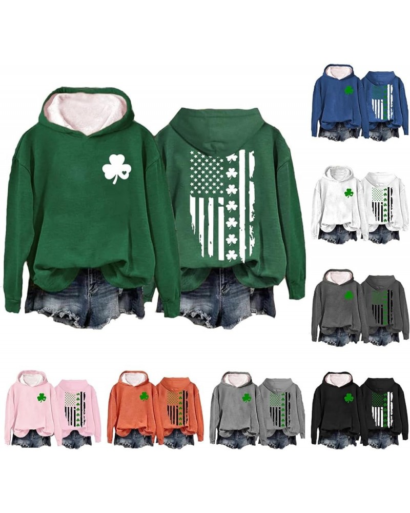 St. Patrick's Day Sweatshirt for Women Long Sleeve American Flag Hoodie Irish Clover Shamrock Shirt Pullover Tops Armygreen 1...