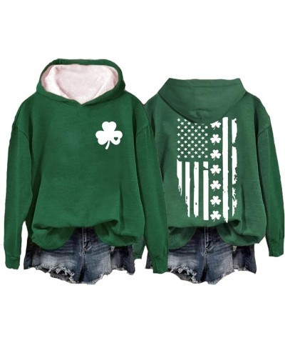 St. Patrick's Day Sweatshirt for Women Long Sleeve American Flag Hoodie Irish Clover Shamrock Shirt Pullover Tops Armygreen 1...