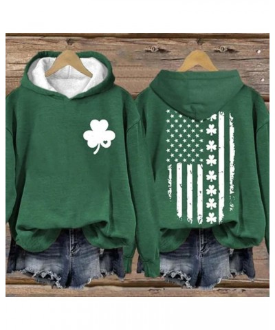 St. Patrick's Day Sweatshirt for Women Long Sleeve American Flag Hoodie Irish Clover Shamrock Shirt Pullover Tops Armygreen 1...