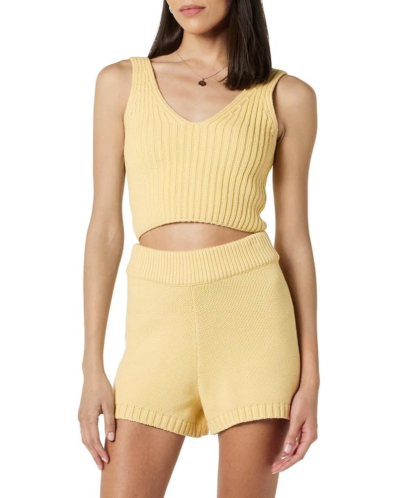 Women's Sylvie Double V-Neck Textured Rib Cropped Sweater Tank Butter $13.95 Tanks