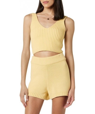 Women's Sylvie Double V-Neck Textured Rib Cropped Sweater Tank Butter $13.95 Tanks