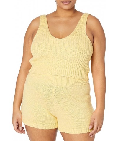 Women's Sylvie Double V-Neck Textured Rib Cropped Sweater Tank Butter $13.95 Tanks