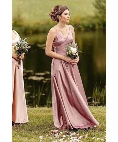 Satin Bridesmaid Dresses Long V Neck Spaghetti Strap Evening Formal Dress Yellow $28.04 Dresses