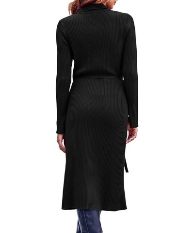 Womens Long Sleeve Sweater Dresses Sexy V Neck Slit Bodycon Knitted Ribbed Wrap Midi Dress Black $23.39 Dresses