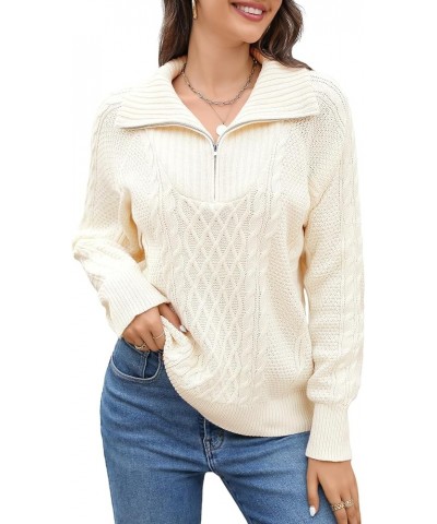 Womens Quarter Zip Pullover Sweaters Trendy Cable Knit Chunky Collared Fall Sweater 2023 Ladies Winter Tops Beige $21.65 Swea...