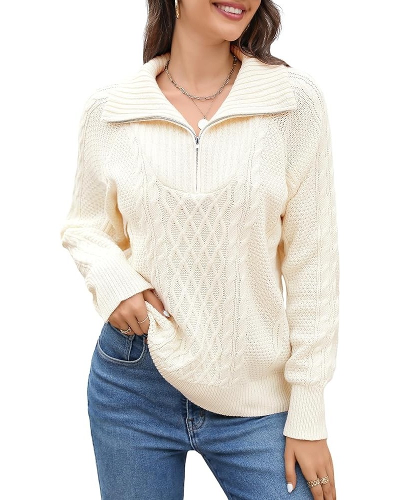 Womens Quarter Zip Pullover Sweaters Trendy Cable Knit Chunky Collared Fall Sweater 2023 Ladies Winter Tops Beige $21.65 Swea...