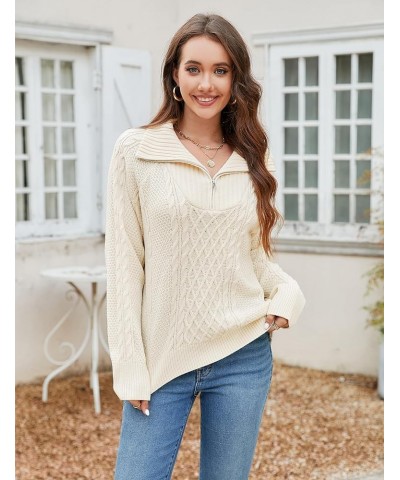 Womens Quarter Zip Pullover Sweaters Trendy Cable Knit Chunky Collared Fall Sweater 2023 Ladies Winter Tops Beige $21.65 Swea...